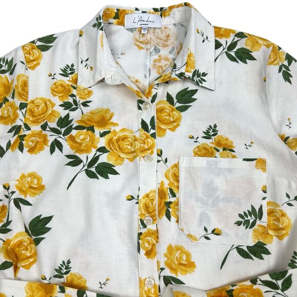L’Academie Revolve Kendra Yellow Rose Floral Belted Mini Shirt Dress Small - Picture 5 of 11